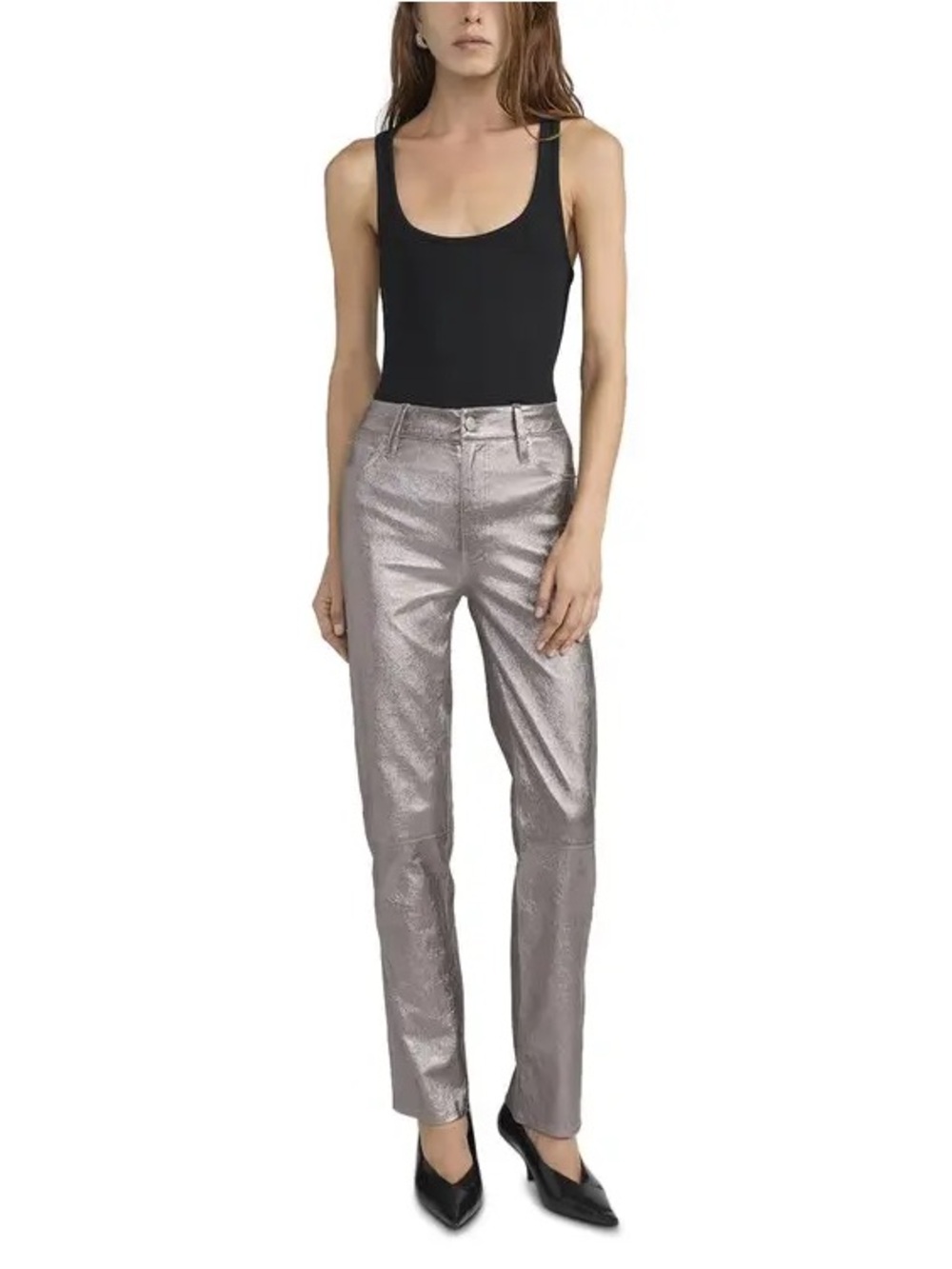 Frame Le Sleek Leather Metallic Silver High-Rise Jeans